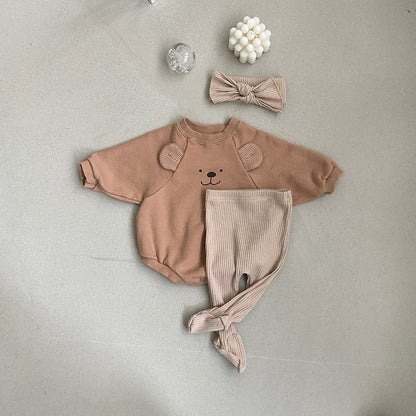 MyKids-USA® Baby Bear Print Pattern Ears Patch Design Hoodie bodysuit