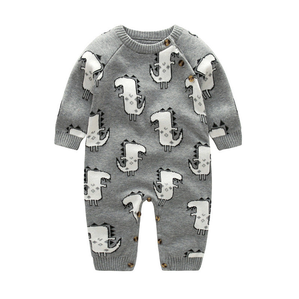 MyKids-USA® Baby Dinosaur & Pineapple Pattern Shoulder Button Design Knitting Romper Jumpsuit