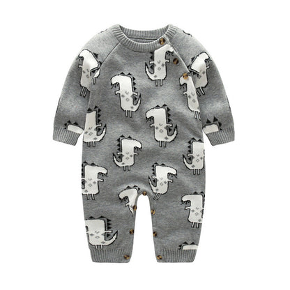 MyKids-USA® Baby Dinosaur & Pineapple Pattern Shoulder Button Design Knitting Romper Jumpsuit