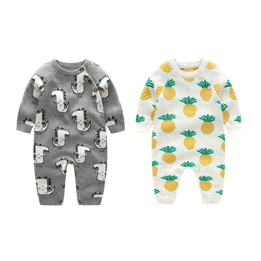 MyKids-USA® Baby Dinosaur & Pineapple Pattern Shoulder Button Design Knitting Romper Jumpsuit