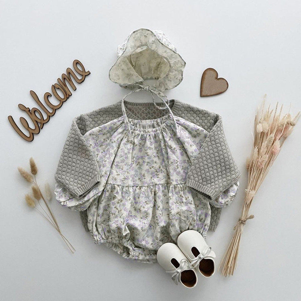MyKids-USA® Baby Ditsy Flower Graphic Long Sleeves Flesh Style Cotton Bodysuit With Hat