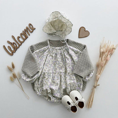 MyKids-USA® Baby Ditsy Flower Graphic Long Sleeves Flesh Style Cotton Bodysuit With Hat