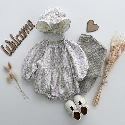 MyKids-USA® Baby Ditsy Flower Graphic Long Sleeves Flesh Style Cotton Bodysuit With Hat
