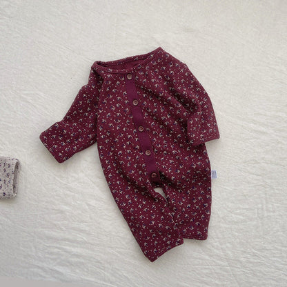 MyKids-USA® Baby Ditsy Flower Pattern Full Button Design Waffle Knit Rompers