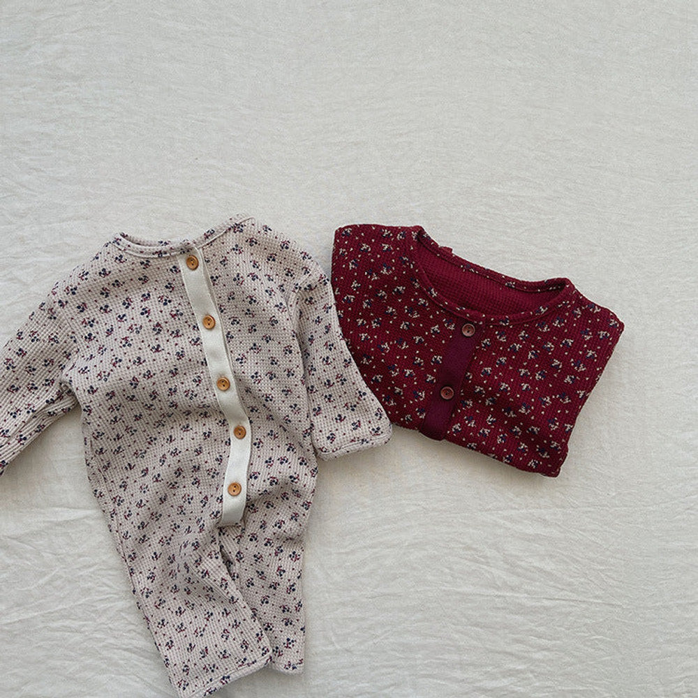 MyKids-USA® Baby Ditsy Flower Pattern Full Button Design Waffle Knit Rompers
