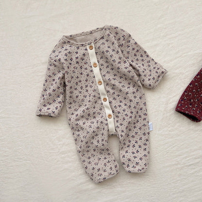 MyKids-USA® Baby Ditsy Flower Pattern Full Button Design Waffle Knit Rompers