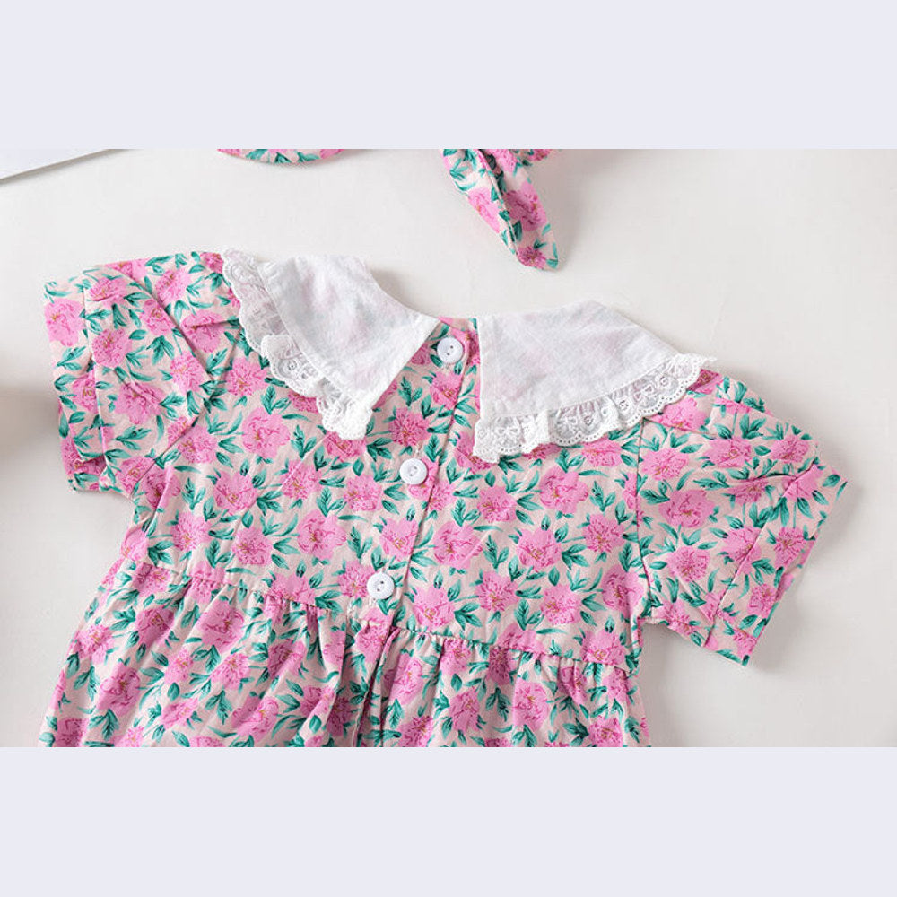 MyKids-USA® Baby Girl Floral Print Pattern Lace Collar Patchwork Baby bodysuit Short Sleeve