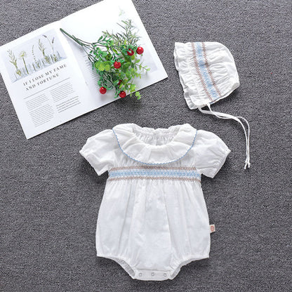 MyKids-USA® Baby Girl Embroidery Pattern Ruffle Collar Design Bubble Short-Sleeved bodysuit With Hat