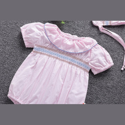 MyKids-USA® Baby Girl Embroidery Pattern Ruffle Collar Design Bubble Short-Sleeved bodysuit With Hat