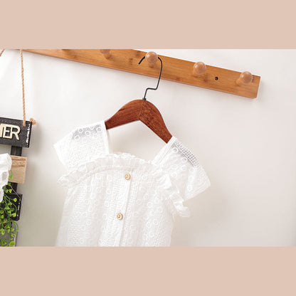 MyKids-USA® Baby Girl Lace Jacquard Design Solid Color With Lace Innocent And Lovely bodysuit