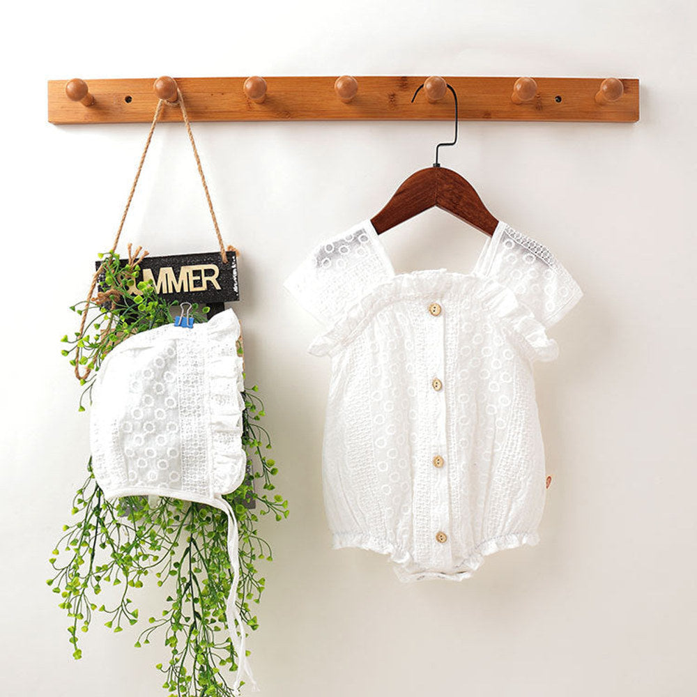 MyKids-USA® Baby Girl Lace Jacquard Design Solid Color With Lace Innocent And Lovely bodysuit