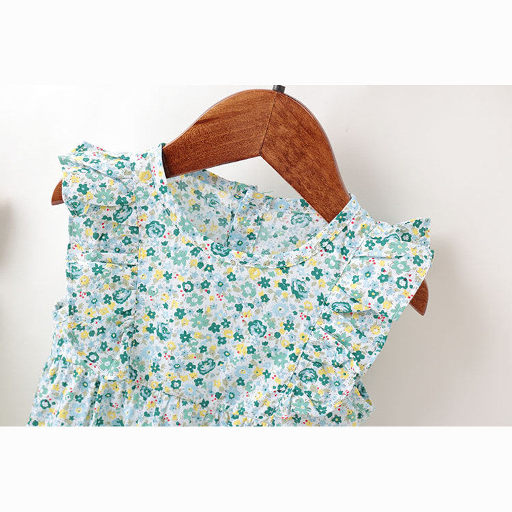 MyKids-USA® Baby Girl Floral Pattern Ruffle Sleeveless Or Long-Sleeved Design Newborn Round Collar bodysuit