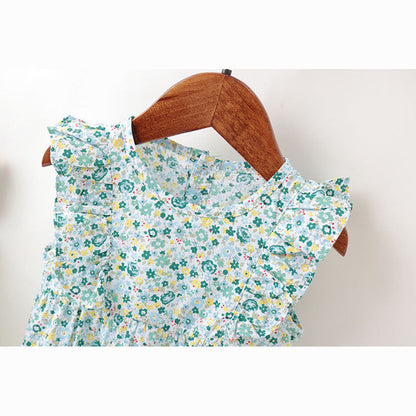 MyKids-USA® Baby Girl Floral Pattern Ruffle Sleeveless Or Long-Sleeved Design Newborn Round Collar bodysuit