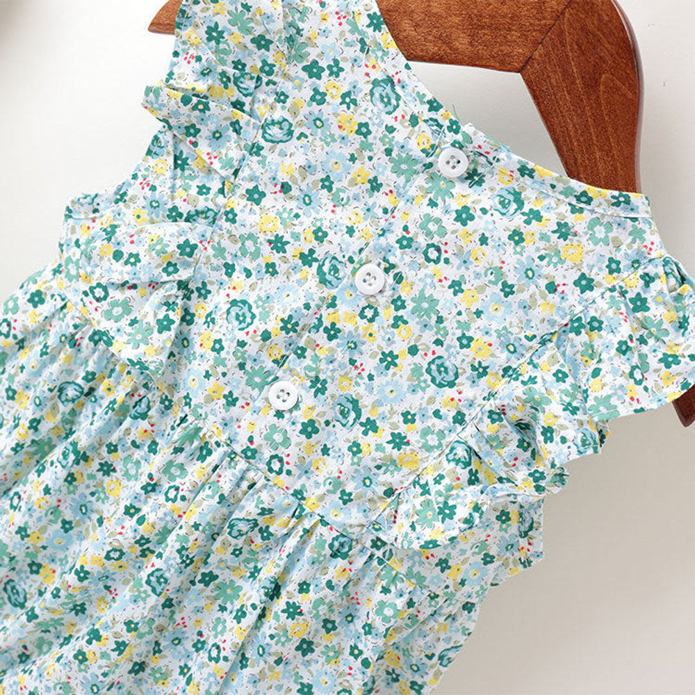 MyKids-USA® Baby Girl Floral Pattern Ruffle Sleeveless Or Long-Sleeved Design Newborn Round Collar bodysuit