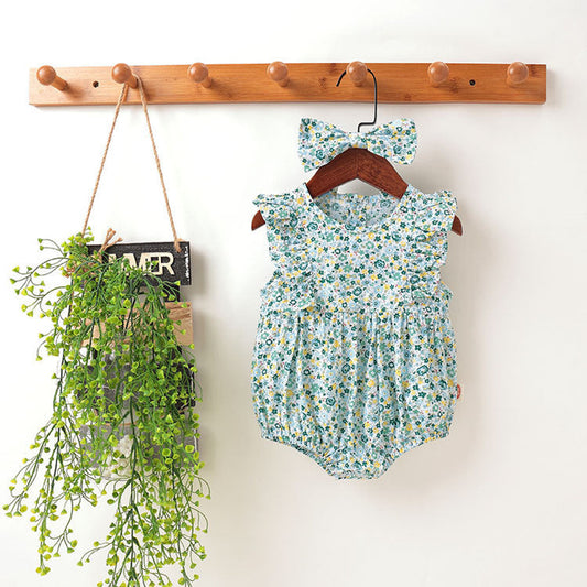 MyKids-USA® Baby Girl Floral Pattern Ruffle Sleeveless Or Long-Sleeved Design Newborn Round Collar bodysuit