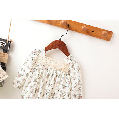 MyKids-USA® Baby Girl Floral Pattern Lace Patchwork Design Backless Bubble Sleeve bodysuit With Hat