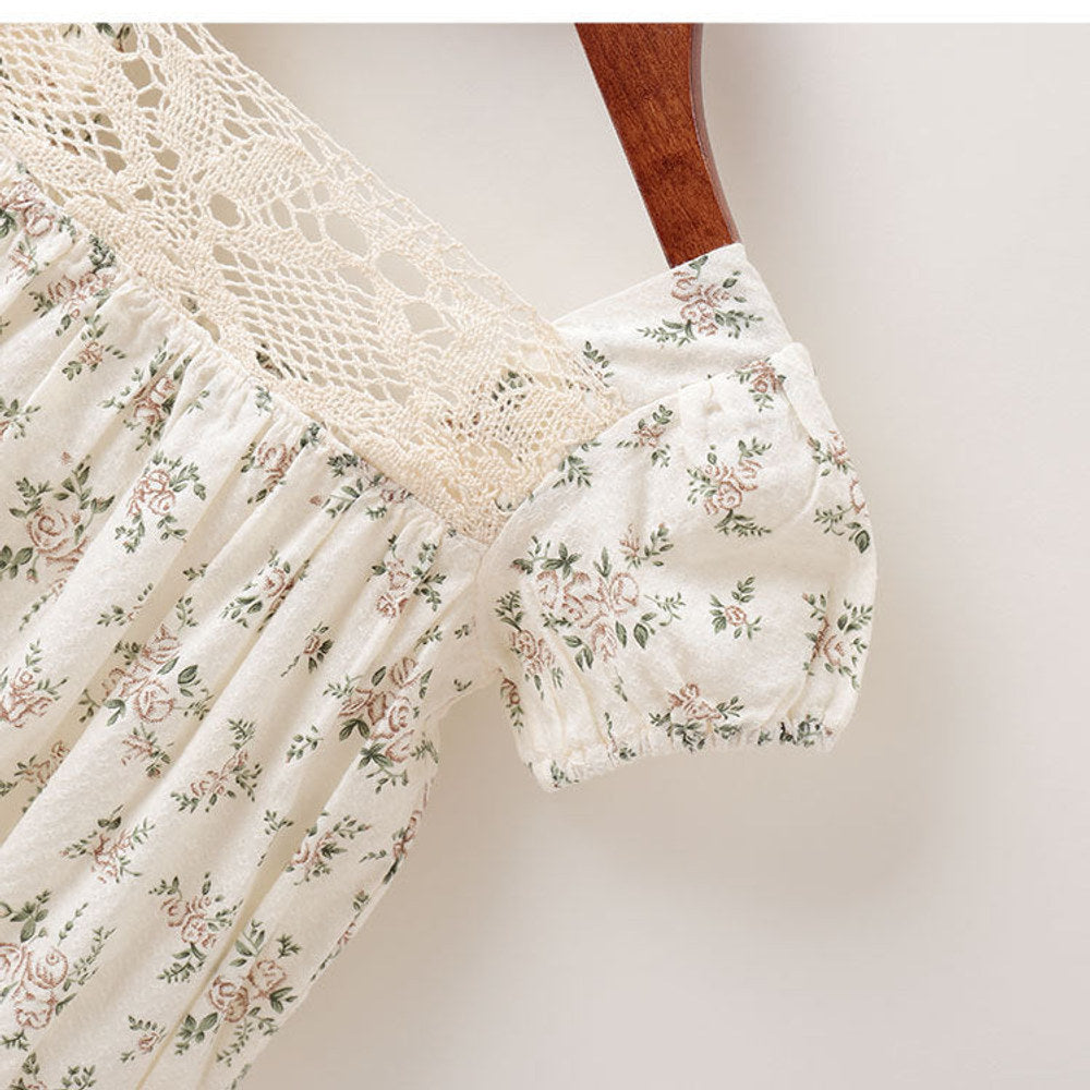 MyKids-USA® Baby Girl Floral Pattern Lace Patchwork Design Backless Bubble Sleeve bodysuit With Hat