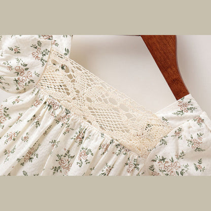 MyKids-USA® Baby Girl Floral Pattern Lace Patchwork Design Backless Bubble Sleeve bodysuit With Hat