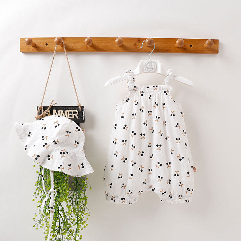 MyKids-USA® Baby Girls Cherry Print Pattern Sleeveless Rompers With Hat