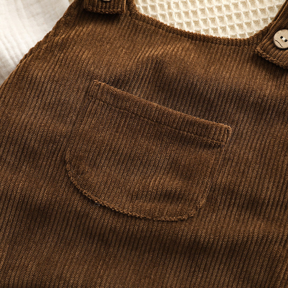 MyKids-USA® Baby Embroidered Pattern Lapel Cotton Shirt Combo Corduroy Strap bodysuit Sets