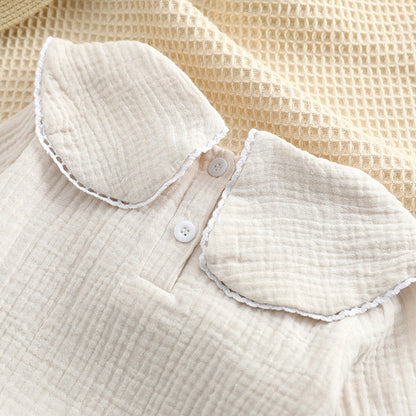 MyKids-USA® Baby Embroidered Pattern Lapel Cotton Shirt Combo Corduroy Strap bodysuit Sets
