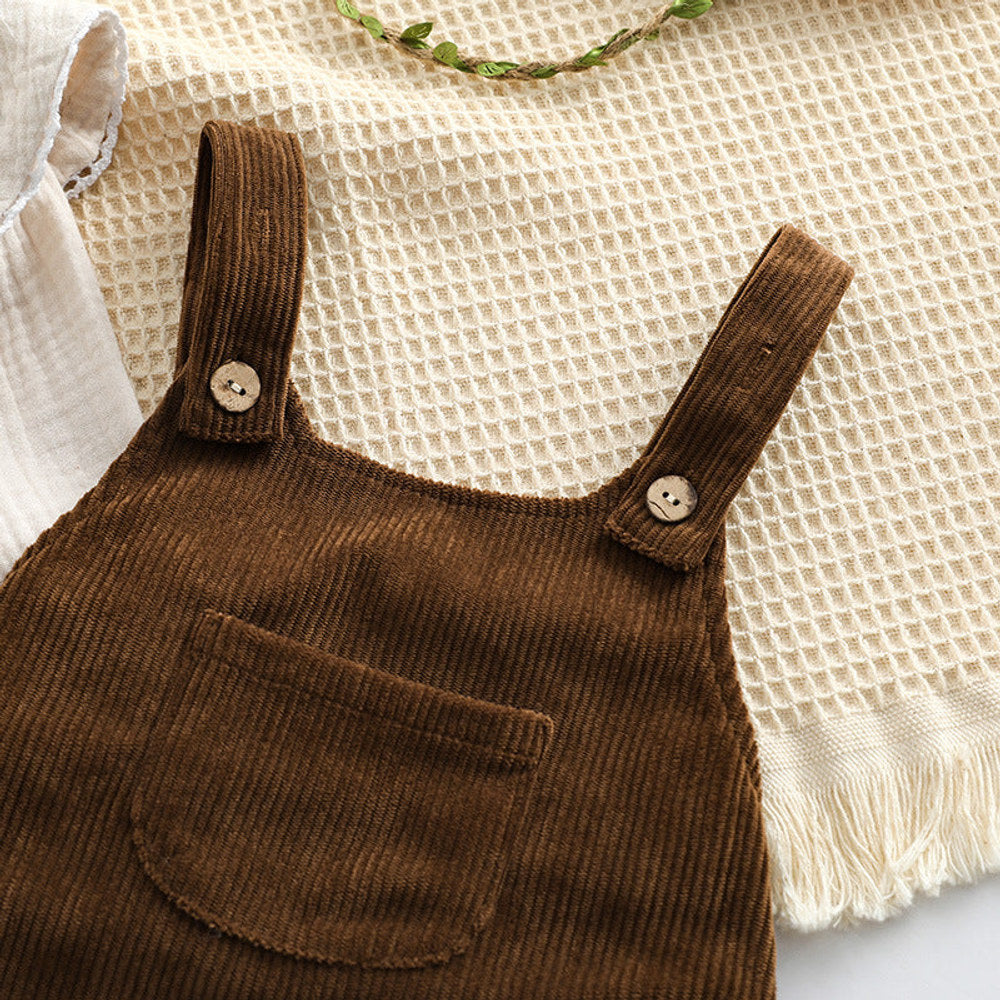 MyKids-USA® Baby Embroidered Pattern Lapel Cotton Shirt Combo Corduroy Strap bodysuit Sets