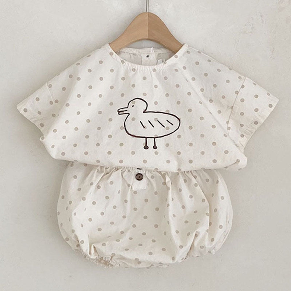 MyKids-USA® Baby Girl Plaid Polka Dot Pattern Duckling Print Short Sleeved Top Combo Pants Sets