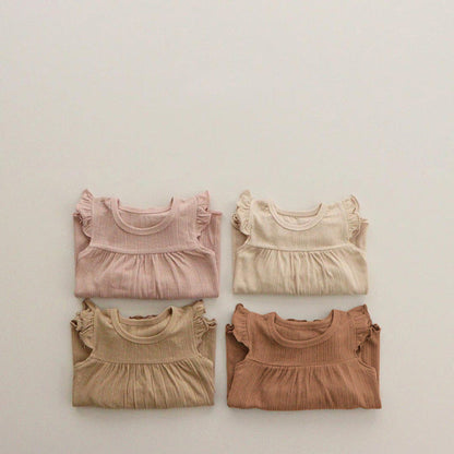 MyKids-USA® Baby Girl Round Neck Solid Color Design Sleeveless Top Combo Shorts Loungewear Sets