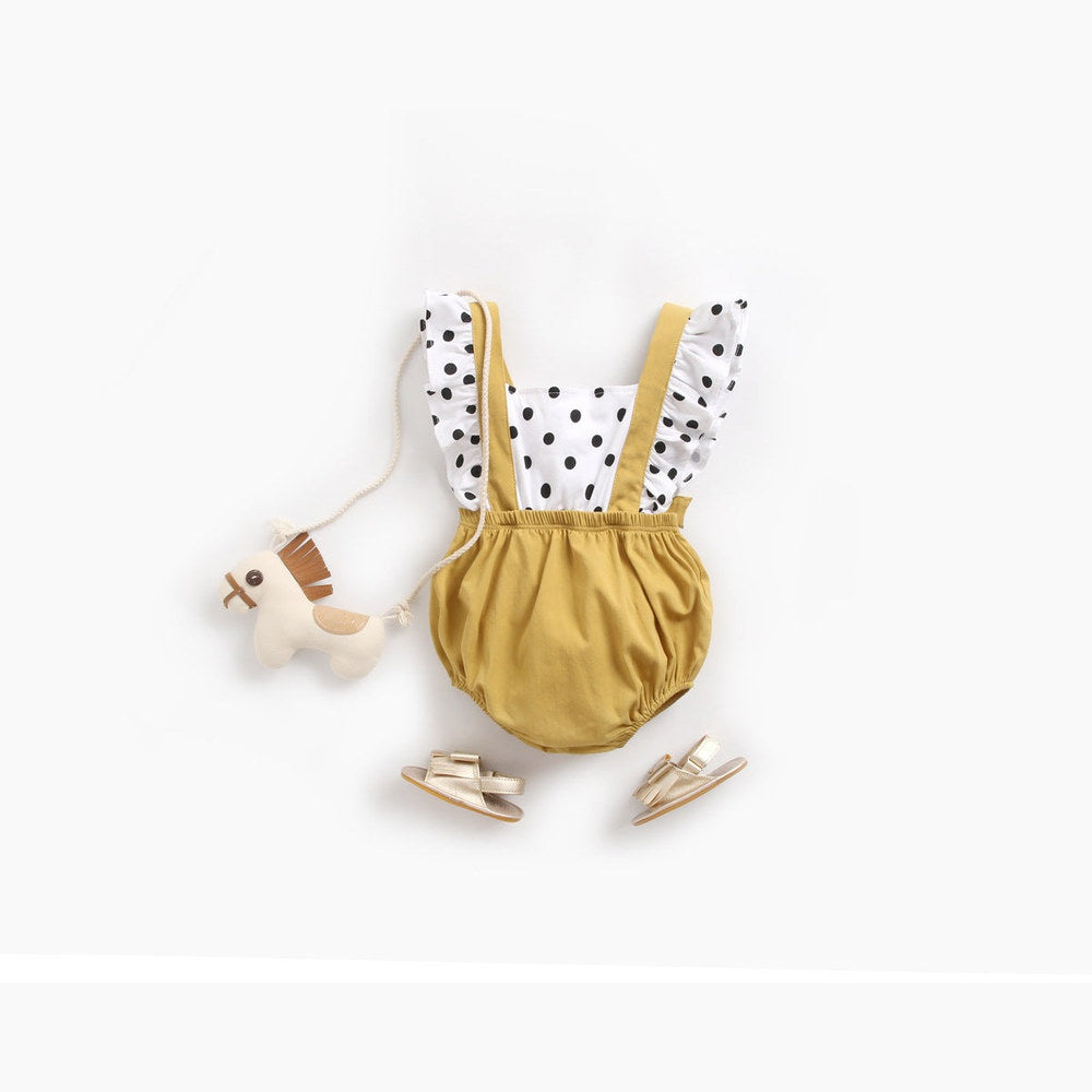 MyKids-USA® Baby Girl Polka Dot Pattern Patchwork Design Fly Sleeve Back Strap Fake Newborn Baby Girl bodysuit
