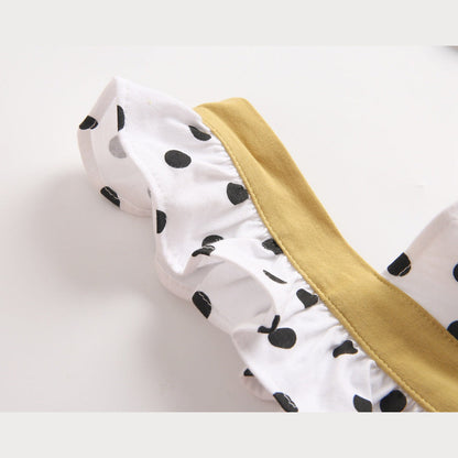 MyKids-USA® Baby Girl Polka Dot Pattern Patchwork Design Fly Sleeve Back Strap Fake Newborn Baby Girl bodysuit