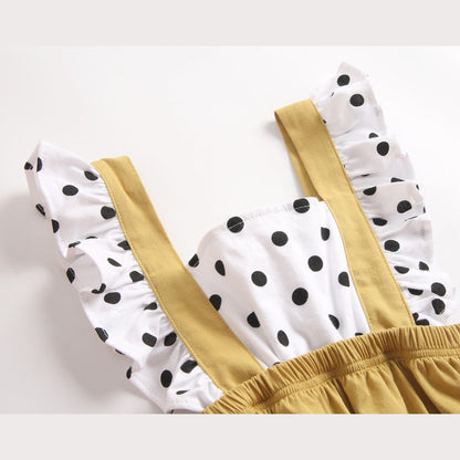 MyKids-USA® Baby Girl Polka Dot Pattern Patchwork Design Fly Sleeve Back Strap Fake Newborn Baby Girl bodysuit