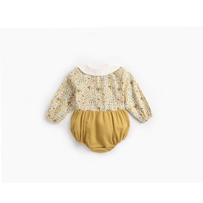 MyKids-USA® Baby Girl Floral Print Pattern Color Blocking Design Long Sleeve Round Neck bodysuit