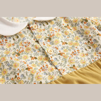 MyKids-USA® Baby Girl Floral Print Pattern Color Blocking Design Long Sleeve Round Neck bodysuit