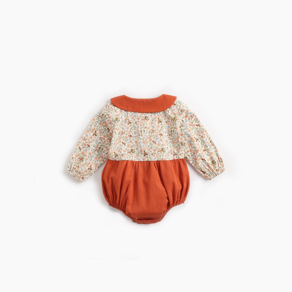MyKids-USA® Baby Girl Floral Print Pattern Color Blocking Design Long Sleeve Round Neck bodysuit
