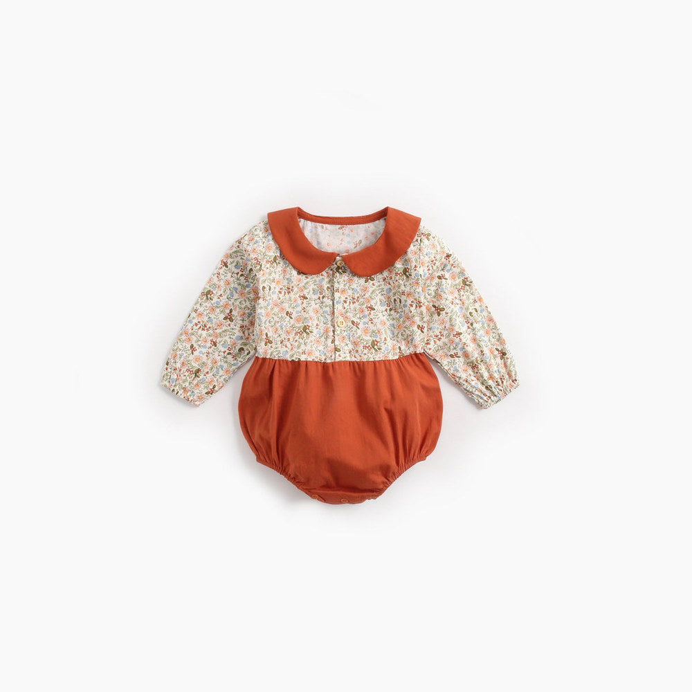 MyKids-USA® Baby Girl Floral Print Pattern Color Blocking Design Long Sleeve Round Neck bodysuit