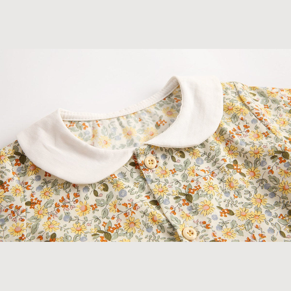 MyKids-USA® Baby Girl Floral Print Pattern Color Blocking Design Long Sleeve Round Neck bodysuit