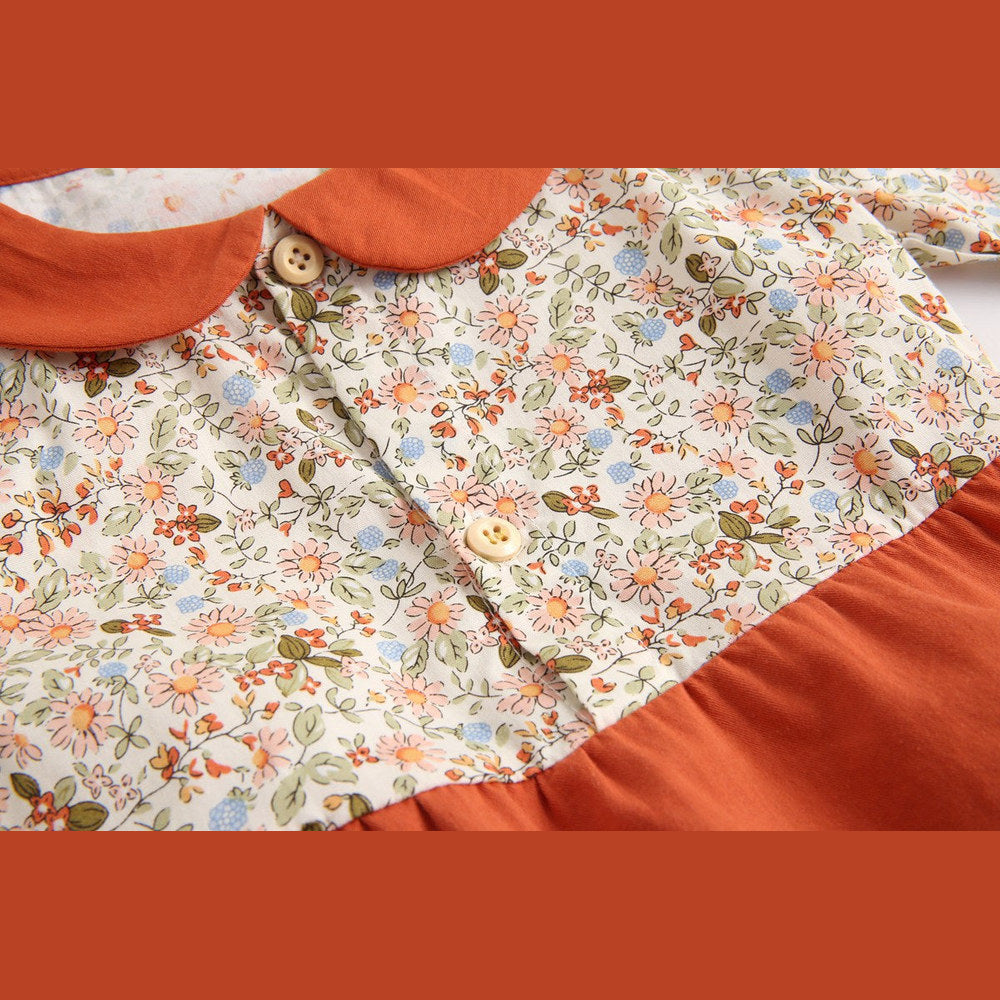MyKids-USA® Baby Girl Floral Print Pattern Color Blocking Design Long Sleeve Round Neck bodysuit