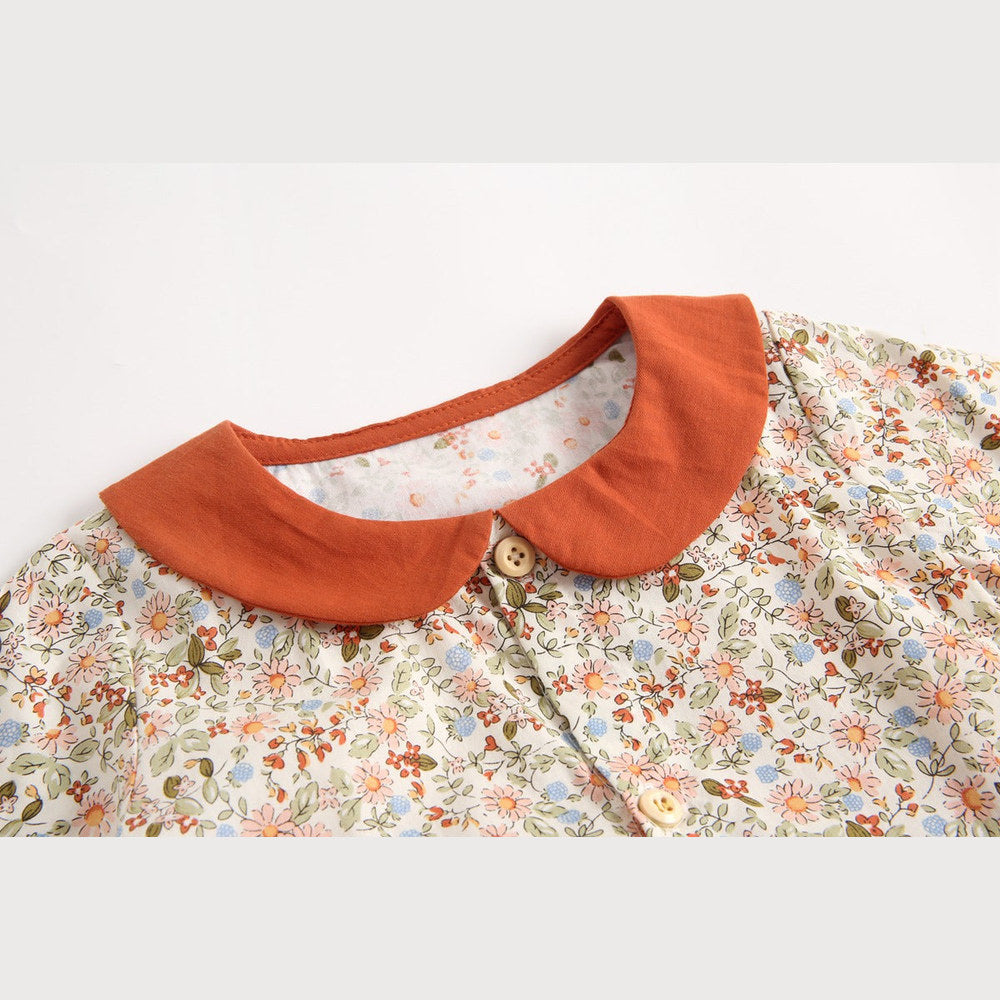 MyKids-USA® Baby Girl Floral Print Pattern Color Blocking Design Long Sleeve Round Neck bodysuit