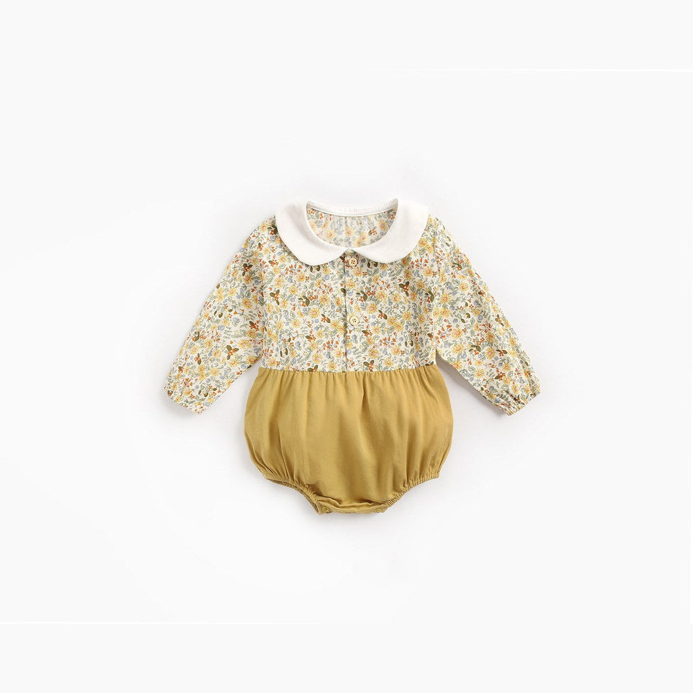 MyKids-USA® Baby Girl Floral Print Pattern Color Blocking Design Long Sleeve Round Neck bodysuit