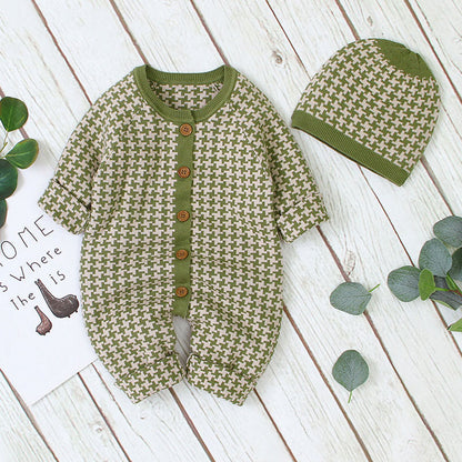 MyKids-USA® Baby Embroidered Pattern Single Breasted Design Longsleeve Knitted Romper