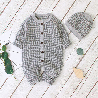 MyKids-USA® Baby Embroidered Pattern Single Breasted Design Longsleeve Knitted Romper