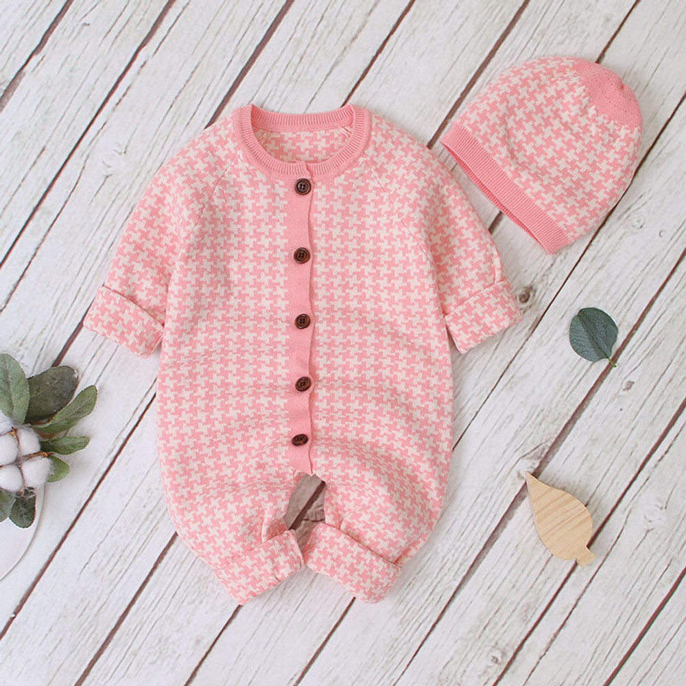 MyKids-USA® Baby Embroidered Pattern Single Breasted Design Longsleeve Knitted Romper
