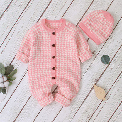 MyKids-USA® Baby Embroidered Pattern Single Breasted Design Longsleeve Knitted Romper