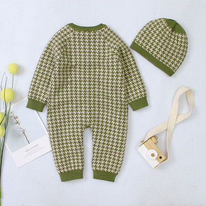MyKids-USA® Baby Embroidered Pattern Single Breasted Design Longsleeve Knitted Romper
