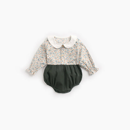 MyKids-USA® Baby Girl Floral Print Pattern Color Blocking Design Long Sleeve Round Collar bodysuit