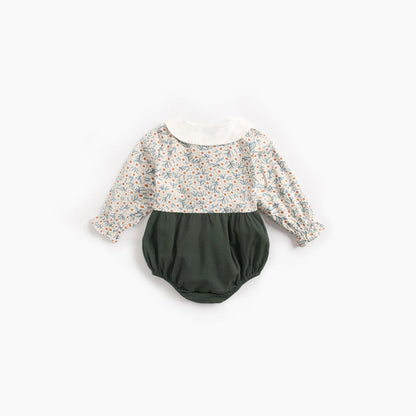 MyKids-USA® Baby Girl Floral Print Pattern Color Blocking Design Long Sleeve Round Collar bodysuit