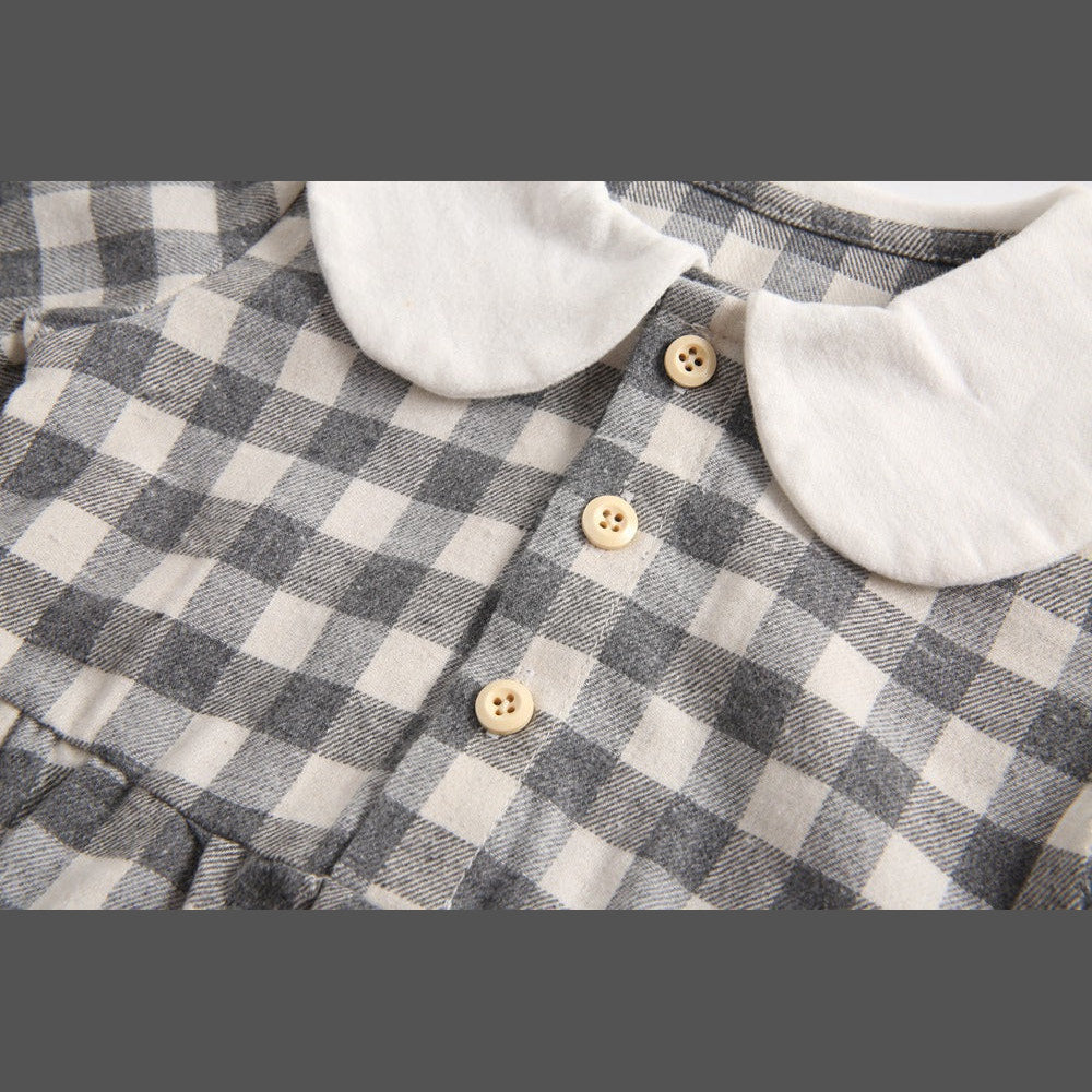 MyKids-USA® Baby Girl Plaid Pattern Doll Collar Design Long Sleeve bodysuit With Buttons