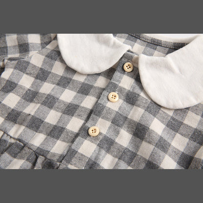 MyKids-USA® Baby Girl Plaid Pattern Doll Collar Design Long Sleeve bodysuit With Buttons