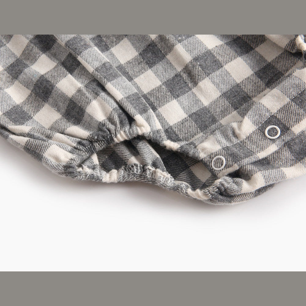 MyKids-USA® Baby Girl Plaid Pattern Doll Collar Design Long Sleeve bodysuit With Buttons