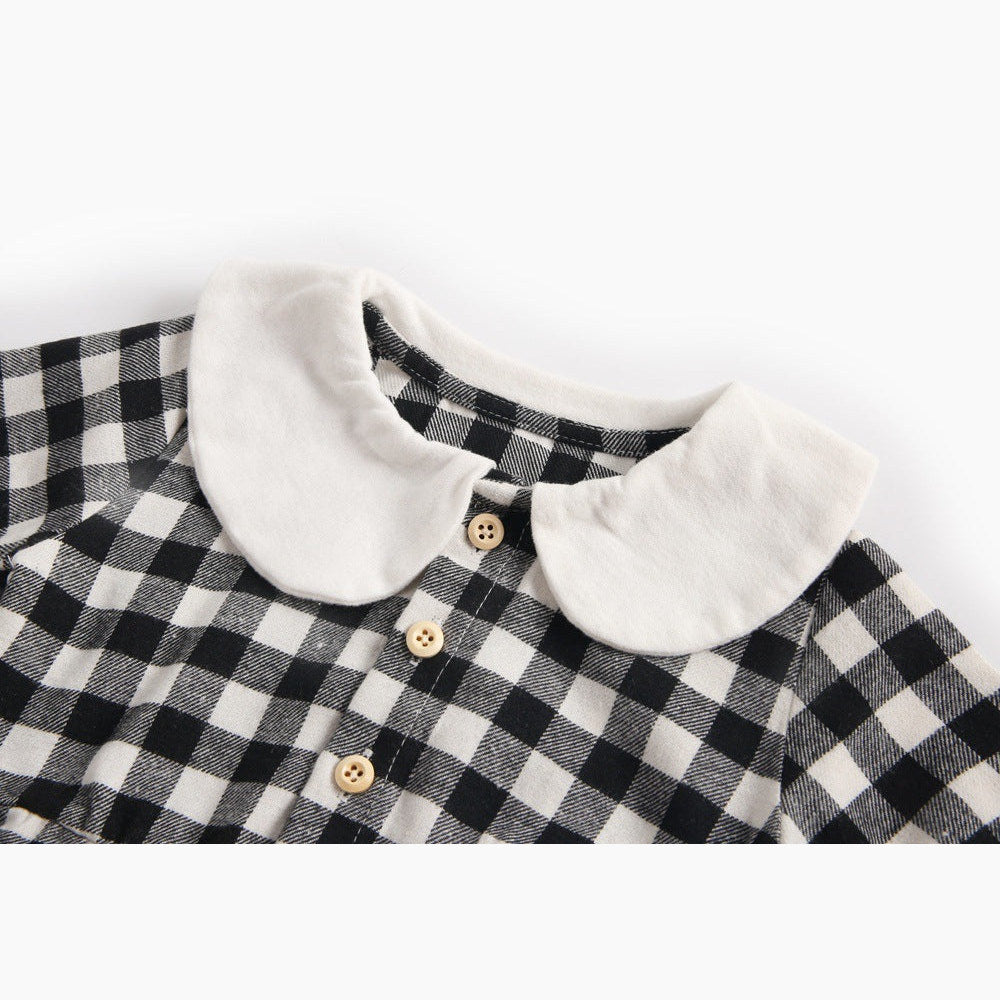 MyKids-USA® Baby Girl Plaid Pattern Doll Collar Design Long Sleeve bodysuit With Buttons